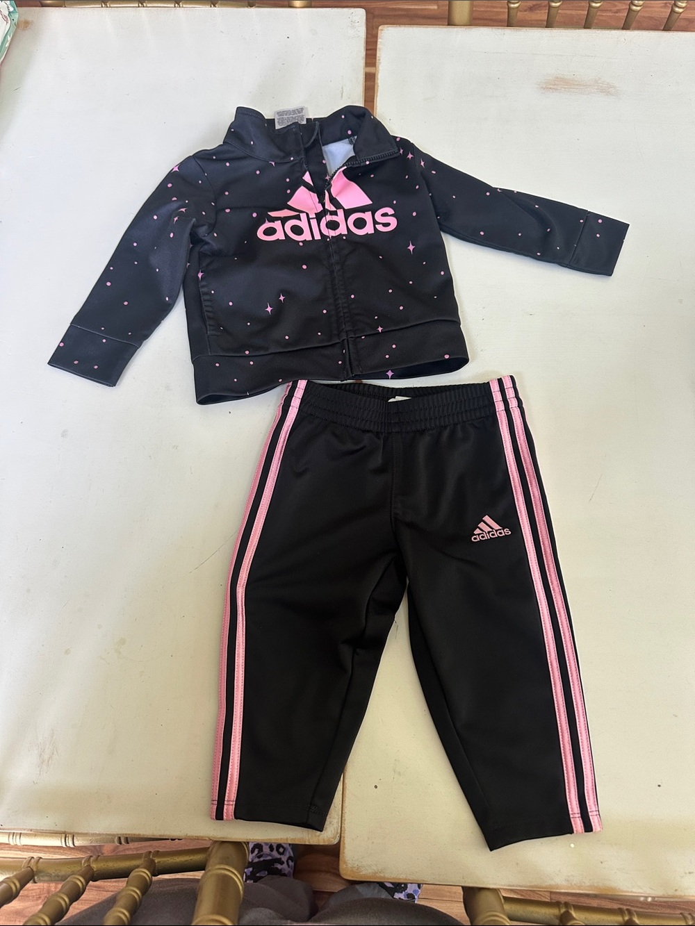 adidas Black and Pink Girls Track Jacket & Pants Set